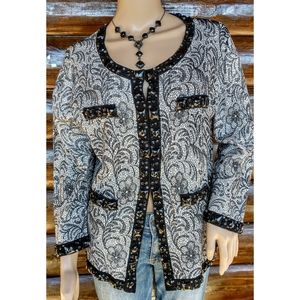 Michael Simon Workshop Embellished Flower Print Cardigan Sweater Top